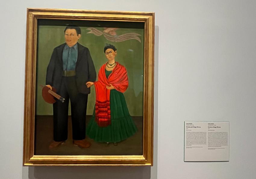 A painting of Frida Kahlo with her husband Diego Rivera by Kahlo