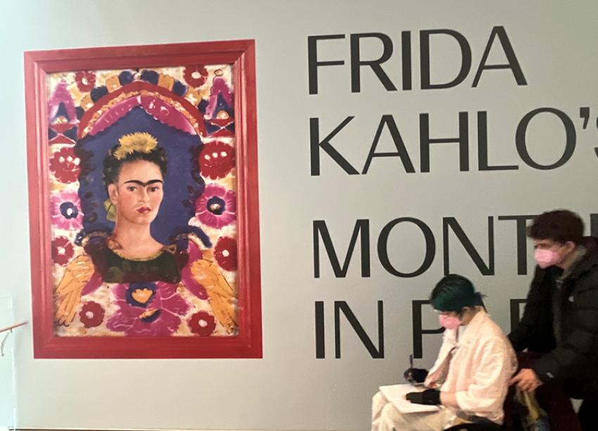 A visitor on wheelchair at the show of Kahlo whose life was one of pain and struggle