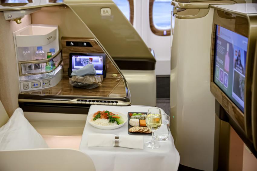 Meal served onboard the Emirates’ retrofitted Boeing 777 Business Class Cabin. Photo:Emirates