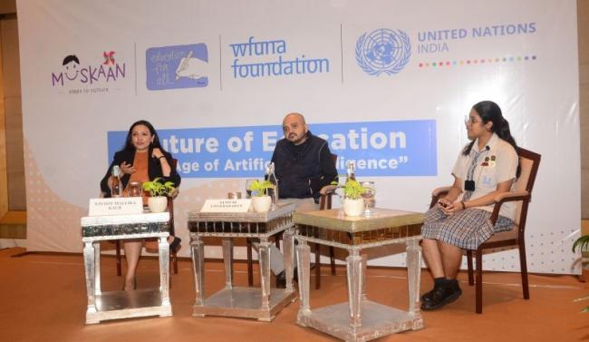 (L-R) Navjot Mallika Kaur, Samyak Chakrabarty and a student from The BSS School.