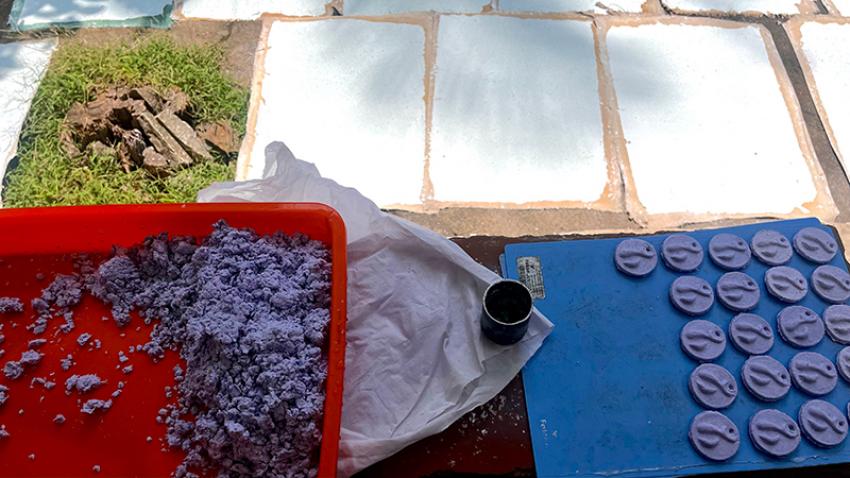 Welcome pendants made with paper mache 