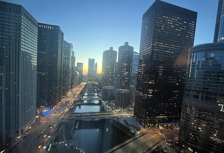 A sunset against Chicago