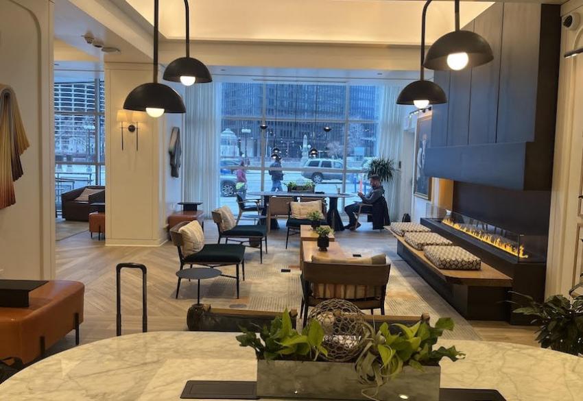 The lobby, opening onto the main street, sets the tone for the hotel. Photo: Sujoy Dhar